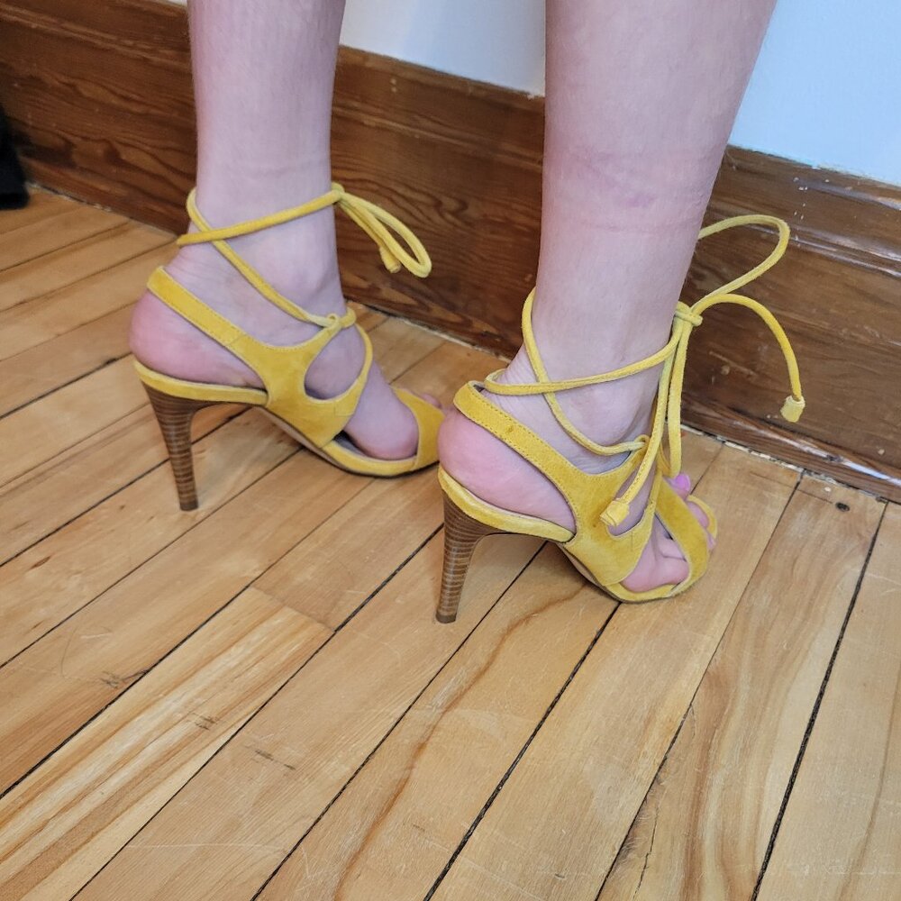 Pedro Miralles Yellow Suede Lace-Up Sandals Size 38 EU Made in Spain - Picture 3 of 14